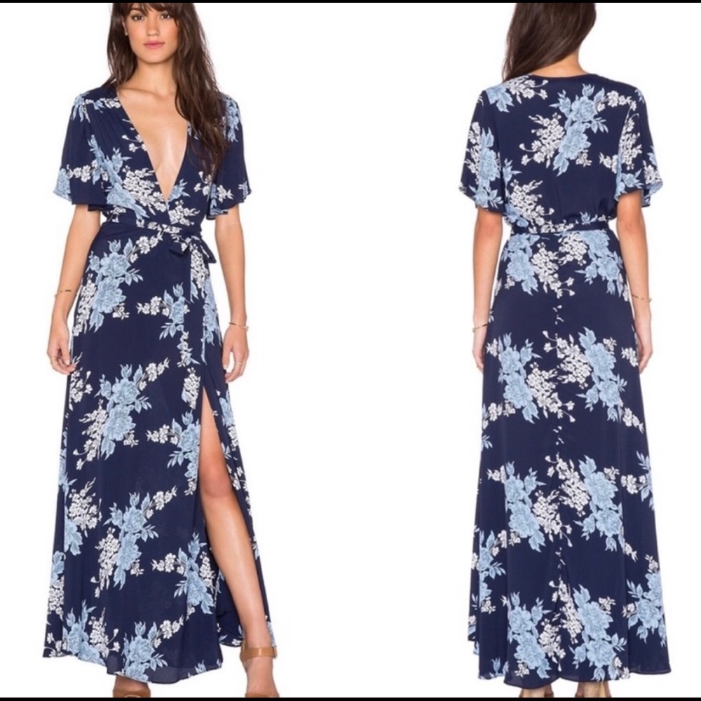 Privacy Please Plaza Kimono Wrap Maxi Dress Athena Navy